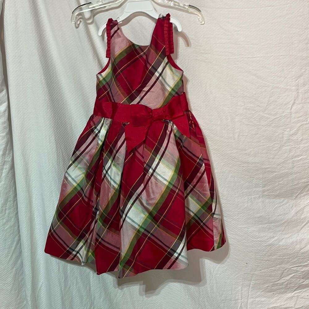 Janie & Jack 6 red green plaid Christmas dress 💯 silk lined full skirt euc